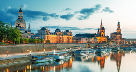 Beautiful Dresden city skyline at Elbe River and Augustus Bridge, Dresden, Saxony, Germany