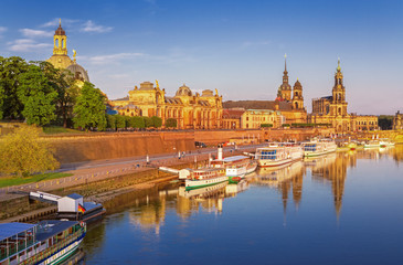 Fototapeta na wymiar Beautiful Dresden city skyline at Elbe River and Augustus Bridge, Dresden, Saxony, Germany