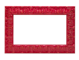 RED CARVED WOOD PICTURE FRAME ISOLATED ON WHITE BACKGROUND