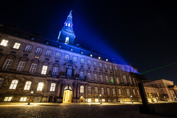 Fototapeta na wymiar Christiansborg Palace in Copenhagen during Light Festival 2019
