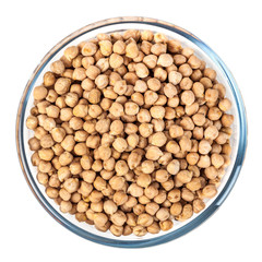 Chickpeas on glass bowl on white background