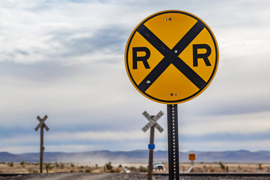 A railroad crossing in rural New Mexico