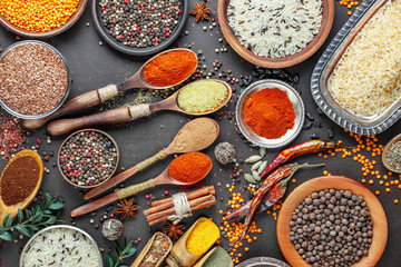 Spices and seasonings for cooking in the composition on the table