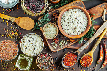 Spices and seasonings for cooking in the composition on the table
