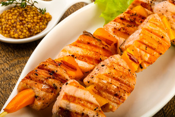 Grilled salmon skewer