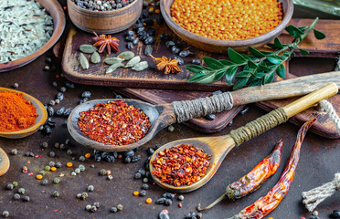 Spices and seasonings for cooking in the composition on the table