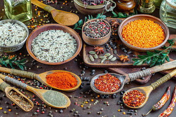 Spices and seasonings for cooking in the composition on the table