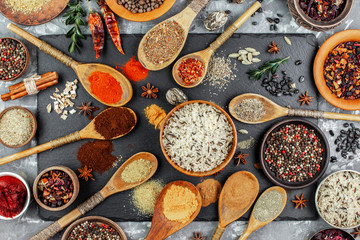 Spices and seasonings for cooking in the composition on the table