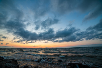 colorful sunset on the sea beach in summer