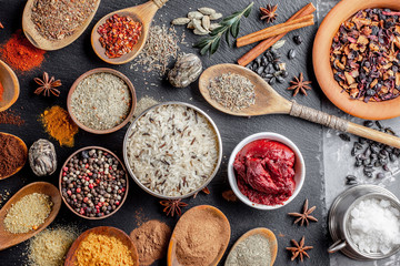Spices and seasonings for cooking in the composition on the table