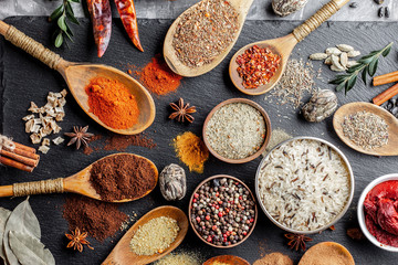 Spices and seasonings for cooking in the composition on the table