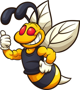 Happy hornet, wasp, or bee mascot clip art. Vector illustration with simple gradients. All in a single layer. 