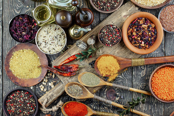 Spices and seasonings for cooking in the composition on the table