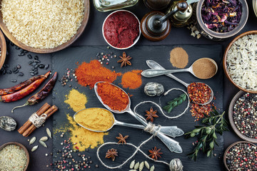 Spices and seasonings for cooking in the composition on the table
