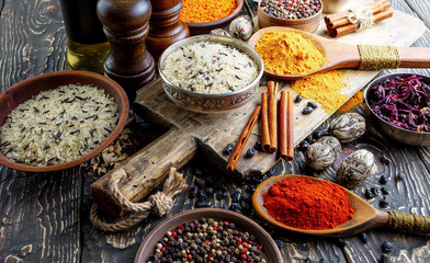 Spices and seasonings for cooking in the composition on the table