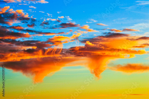 Sunset Sky Clouds Nature Beautiful Orange Stock Photo
