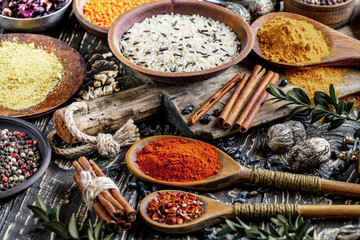 Spices and seasonings for cooking in the composition on the table