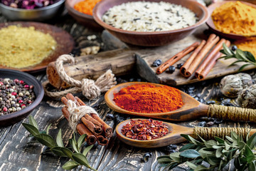 Spices and seasonings for cooking in the composition on the table