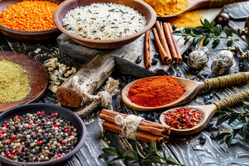 Spices and seasonings for cooking in the composition on the table