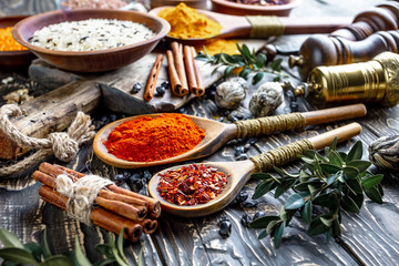 Spices and seasonings for cooking in the composition on the table
