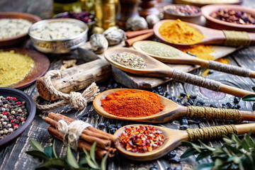 Spices and seasonings for cooking in the composition on the table