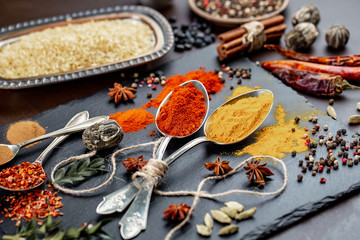 Spices and seasonings for cooking in the composition on the table