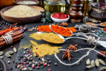 Spices and seasonings for cooking in the composition on the table