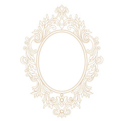 Golden vintage oval graphical frame in antique style. Vector.