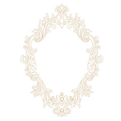 Golden vintage oval graphical frame in antique style. Vector.