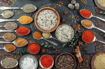 Spices and seasonings for cooking in the composition on the table