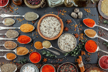 Spices and seasonings for cooking in the composition on the table