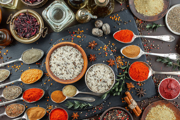 Spices and seasonings for cooking in the composition on the table