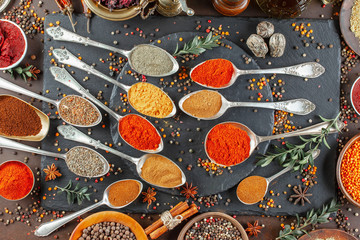 Spices and seasonings for cooking in the composition on the table
