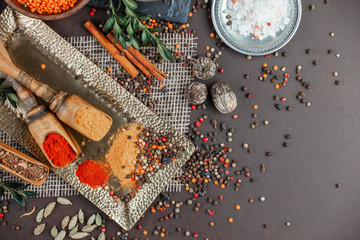 Spices and seasonings for cooking in the composition on the table