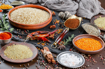 Spices and seasonings for cooking in the composition on the table