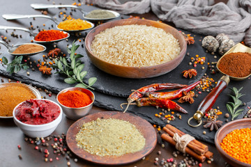 Spices and seasonings for cooking in the composition on the table