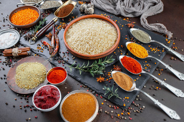 Spices and seasonings for cooking in the composition on the table