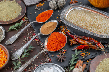 Spices and seasonings for cooking in the composition on the table