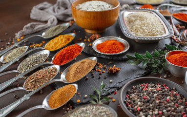 Spices and seasonings for cooking in the composition on the table