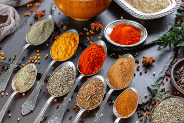 Spices and seasonings for cooking in the composition on the table