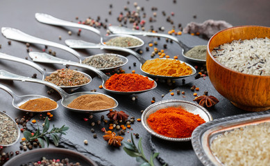 Spices and seasonings for cooking in the composition on the table