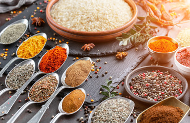 Spices and seasonings for cooking in the composition on the table