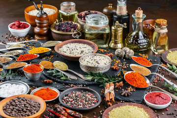 Spices and seasonings for cooking in the composition on the table