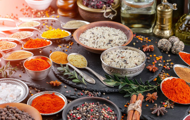 Spices and seasonings for cooking in the composition on the table