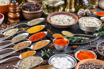 Spices and seasonings for cooking in the composition on the table