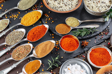 Spices and seasonings for cooking in the composition on the table