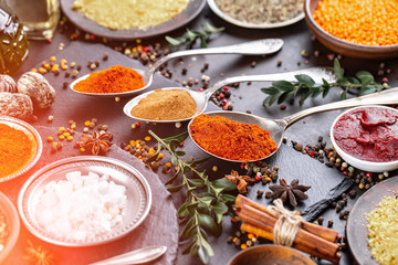 Spices and seasonings for cooking in the composition on the table