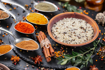 Spices and seasonings for cooking in the composition on the table