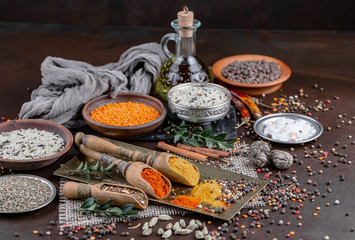 Spices and seasonings for cooking in the composition on the table