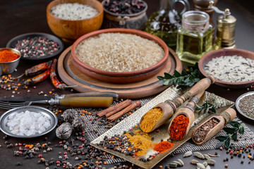 Spices and seasonings for cooking in the composition on the table